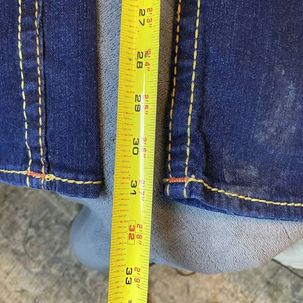 NWOT True Religion Sz 29 Mens Slim Fit Ferd Flap OM Big T Red Dk Blue Jeans